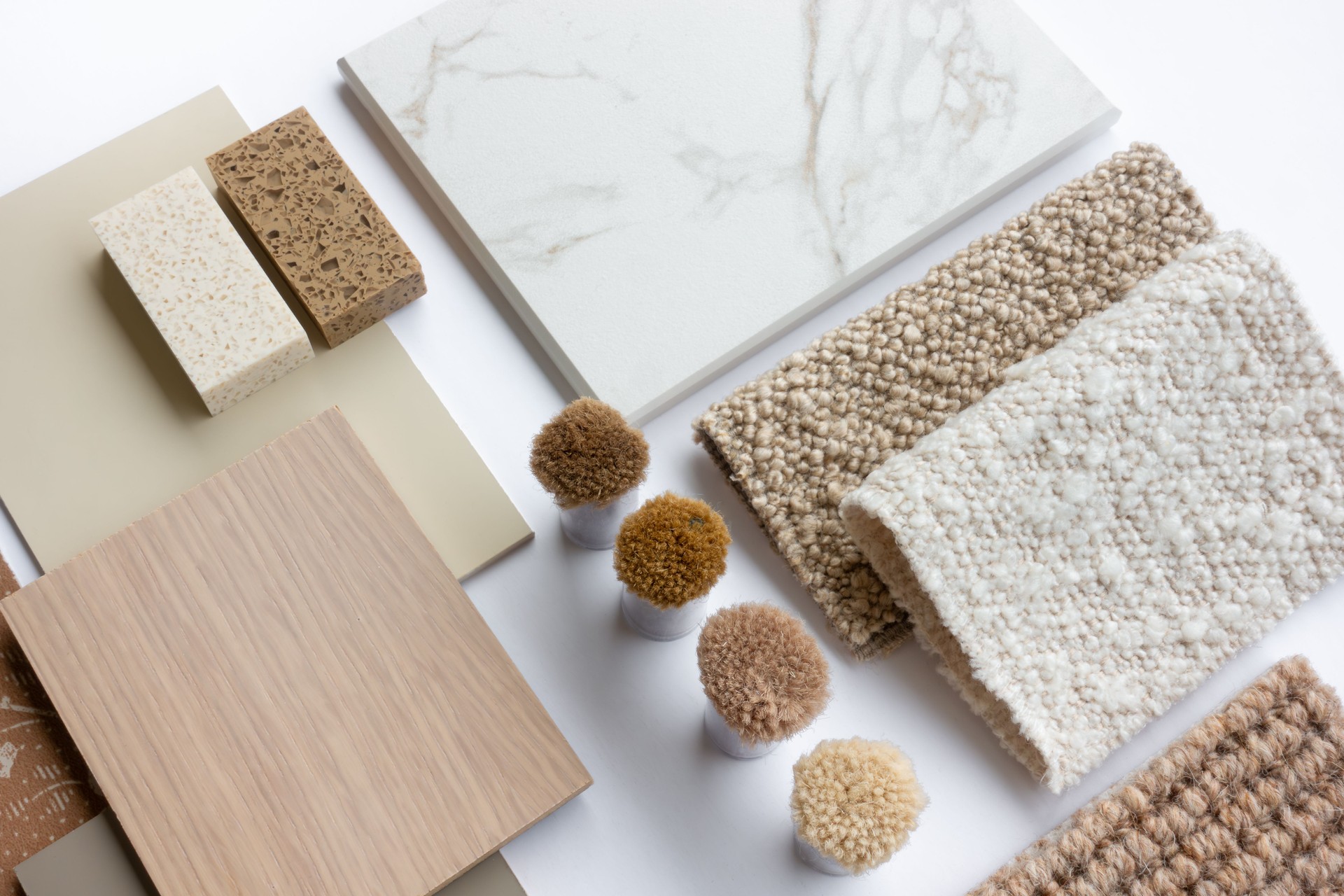 Earthy Brown and Beige Interior Design Materials Board with Samples